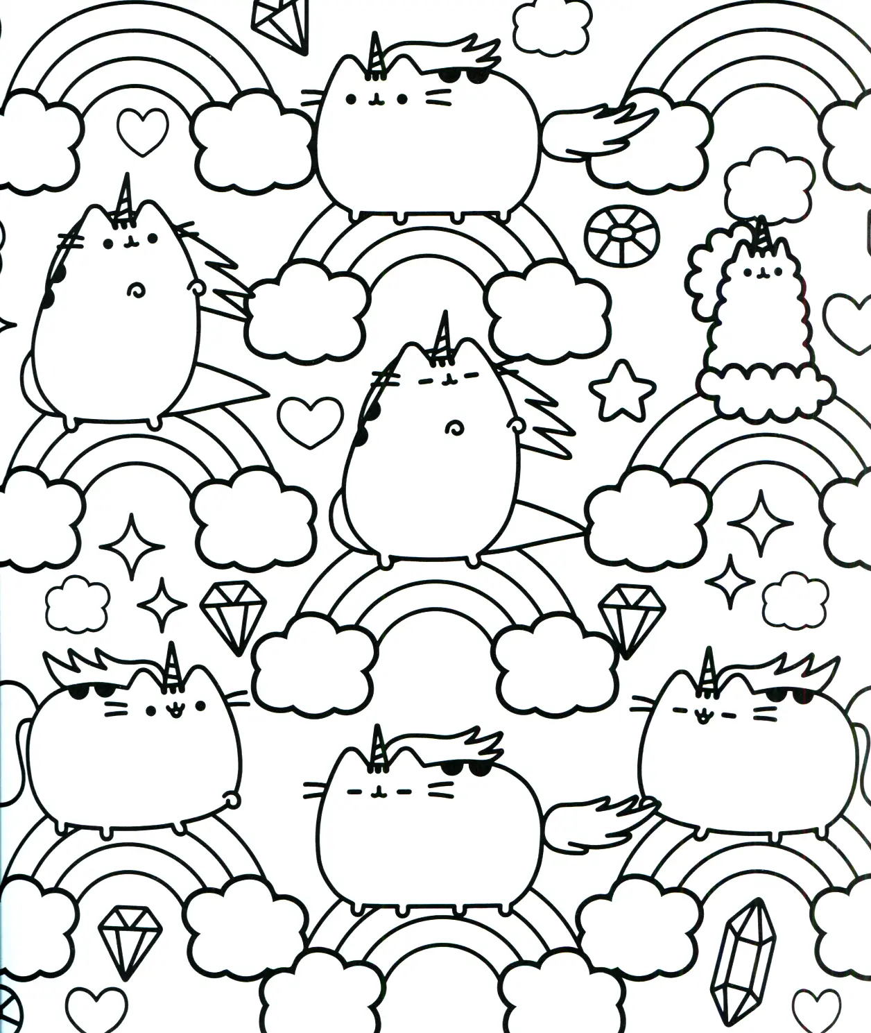 Coloriage Pusheen Unicorn Arc En Ciel Pattern - Pusheen à imprimer