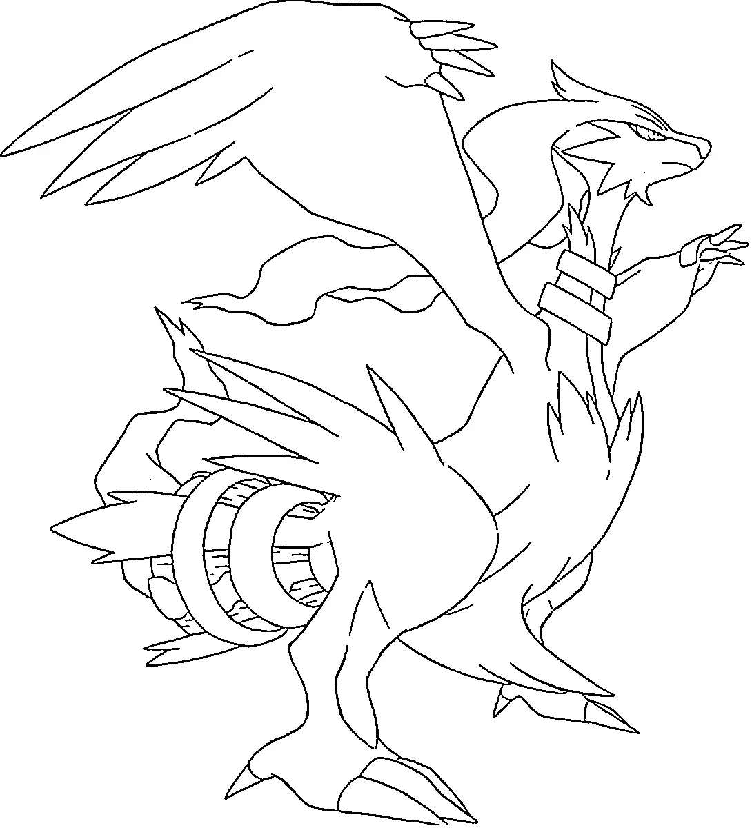 Coloriage Reshiram dragon blanc yin yang harmonie - Pokémon légendaire à imprimer