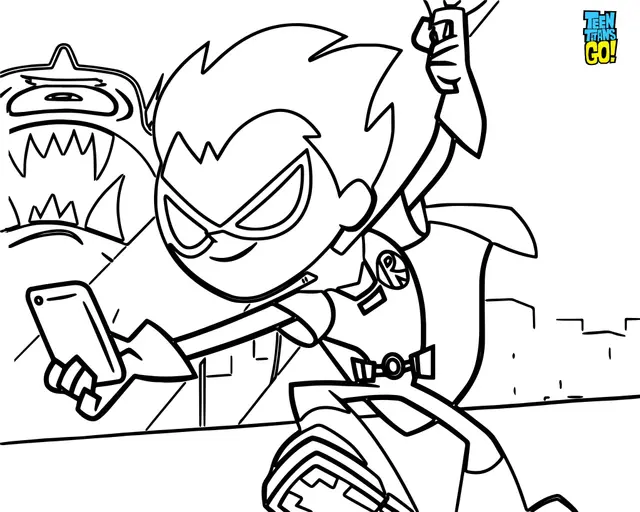 Coloriage Robin Teen Titans Go Selfie - Teen titans go à imprimer