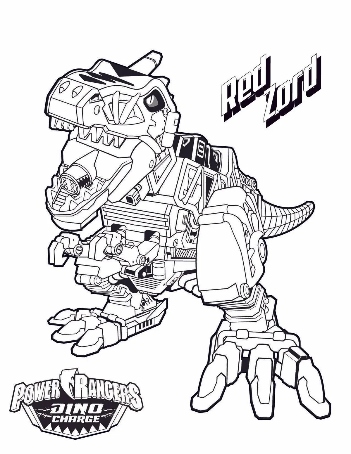 Ausmalbild Red Zord Roboter-Dinosaurier aus Power Rangers Dino Charge zum Ausdrucken