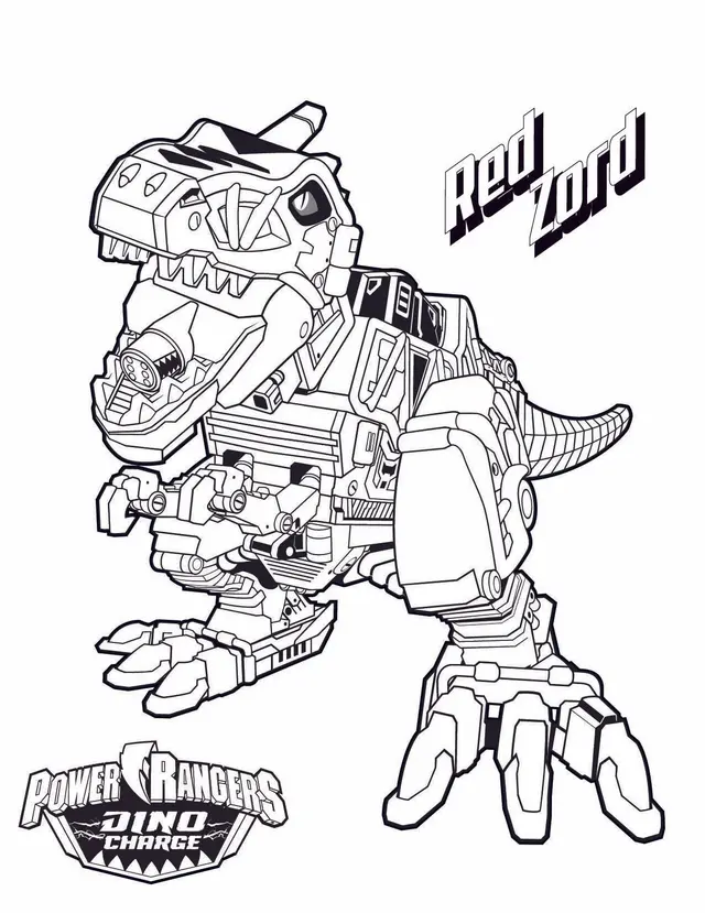 Coloriage Robot Dinosaure Red Zord De Power Rangers Dino Charge - Robot à imprimer