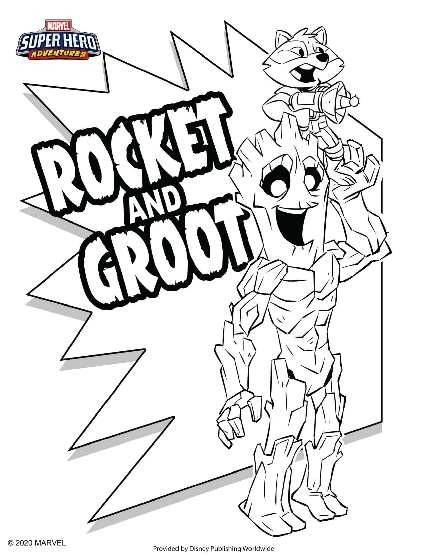 Coloriage Rocket And Groot Marvel Super Héros - Marvel à imprimer