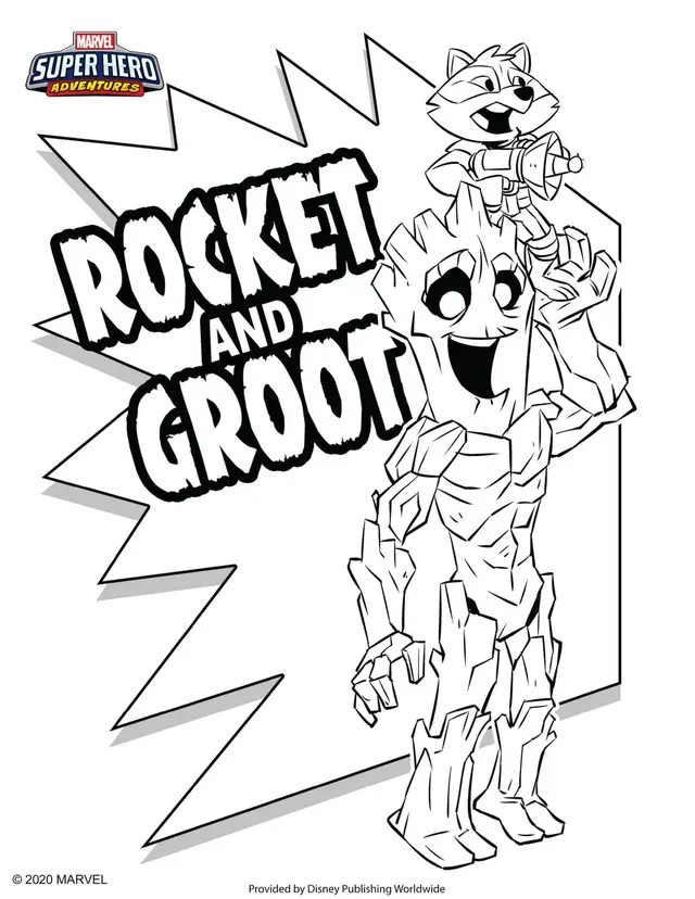 Coloriage Rocket And Groot Marvel Super Héros - Marvel à imprimer