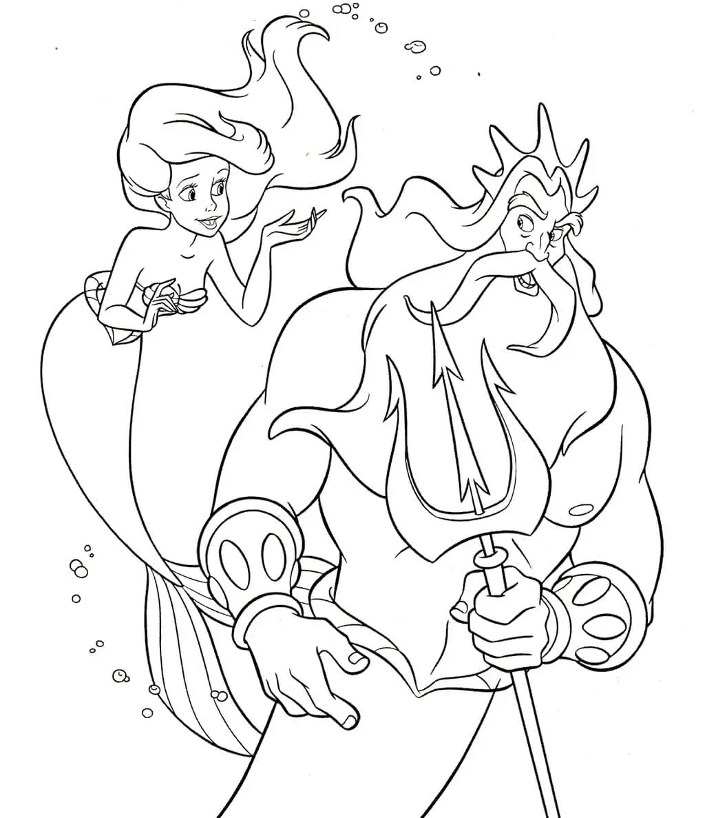 King Triton and His Daughter Ariel coloring page to print