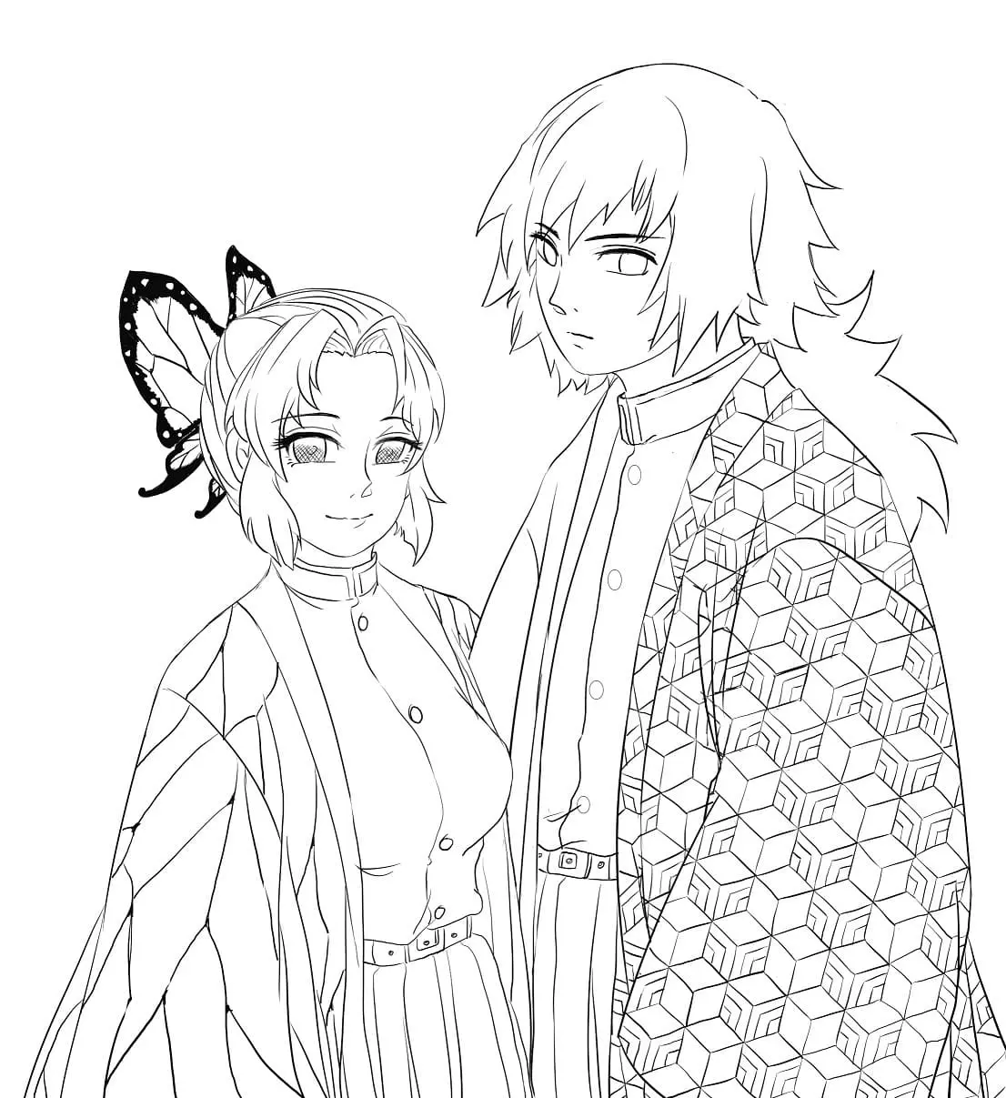 Coloriage Shinobu Kocho And Giyu Tomioka Démon Slayer - Demon slayer à imprimer