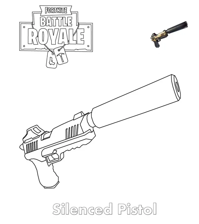 Coloriage Silenced Pistol Fortnite - Fortnite à imprimer