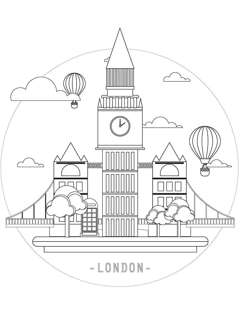 Big Ben – Elizabeth Tower in the United Kingdom coloring page to print