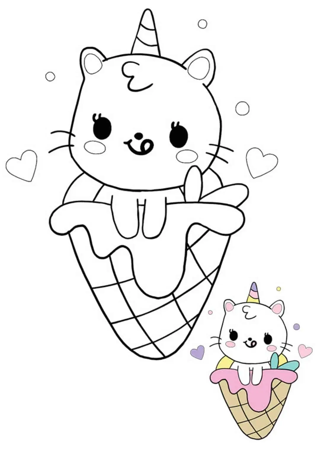 Coloriage Sirène De Chat Licorne Kawaii Avec Crème Glacee - Licorne à imprimer
