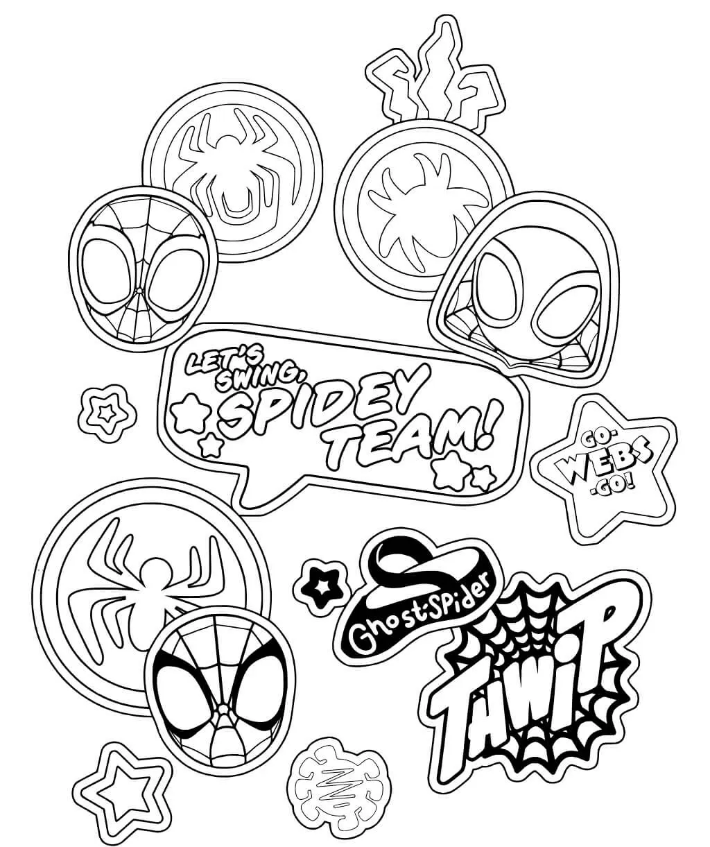 Coloriage L'Équipe Spider-Man Stickers - Spidey à imprimer