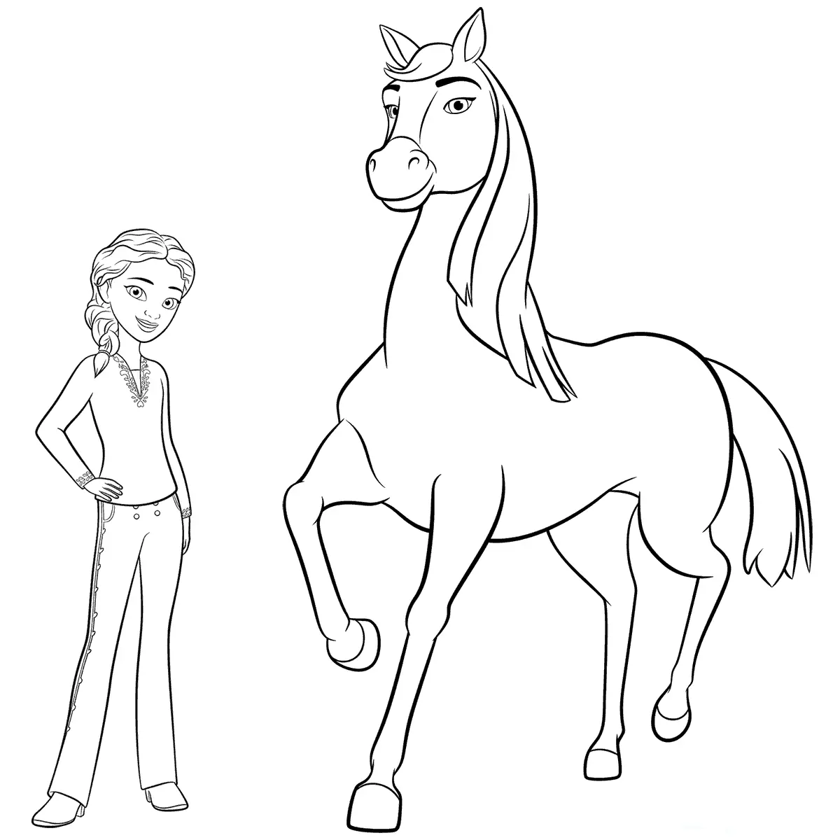 Coloriage Spirit Avec Princesse Lucky - Spirit à imprimer