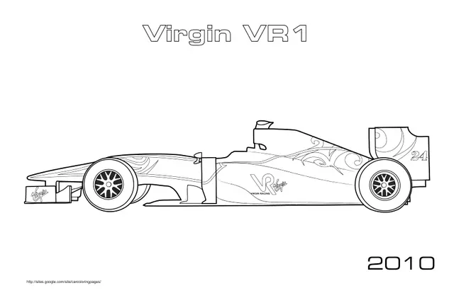 Virgin VR1 Racing on an F1 Circuit 2010 coloring page to print
