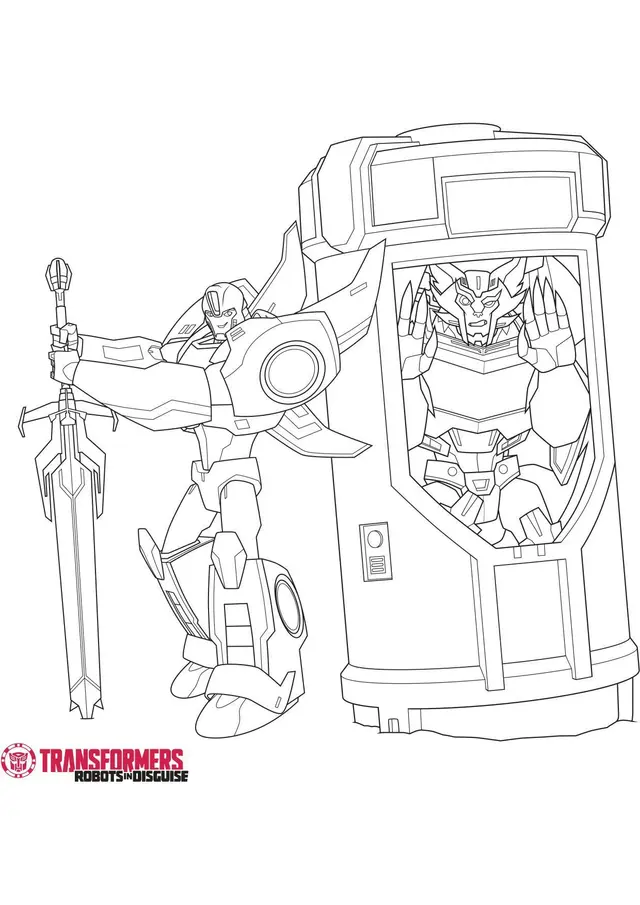 Coloriage Steljaw et Bumblebee en combat - Transformers à imprimer