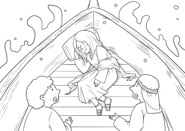 Coloriage Le Seigneur calme les flots déchaînés - Jésus à imprimer