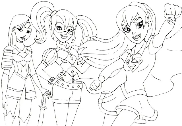 Coloriage Super Girls Katana Harley Quinn Supergirl - DC Super Hero Girls à imprimer