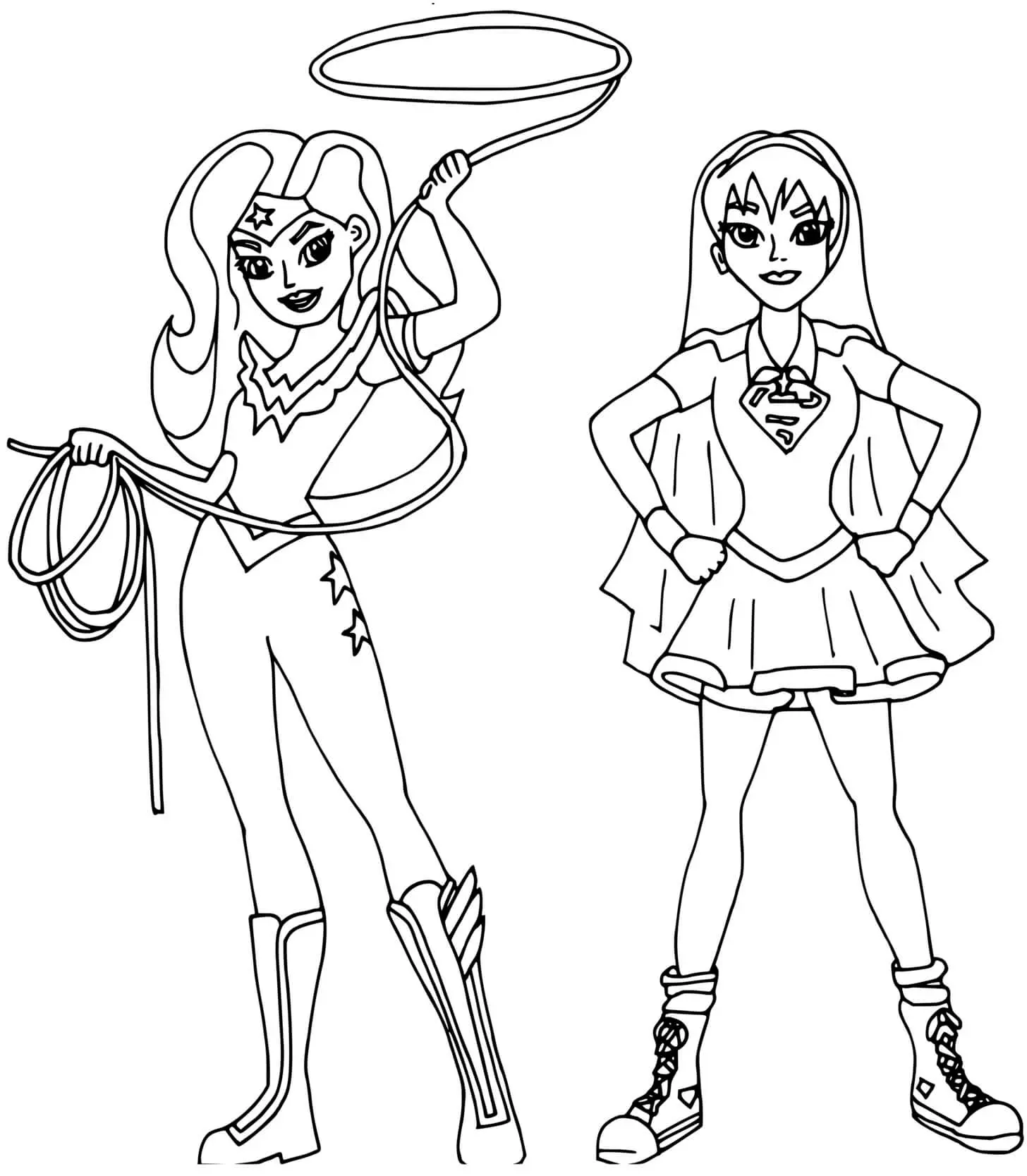 Coloriage Super Héroïne Wonder Woman Et Supergirl - Super héroïne à imprimer