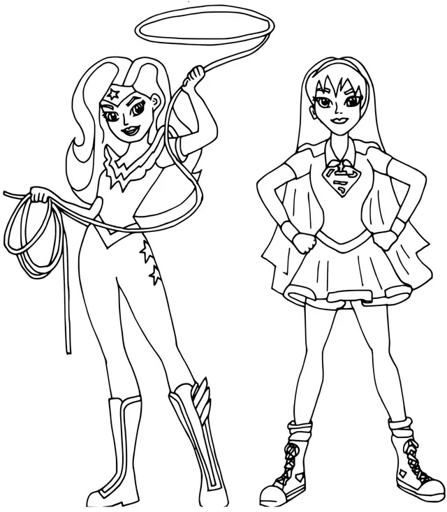 Wonder Woman and Supergirl Superheroines coloring page to print