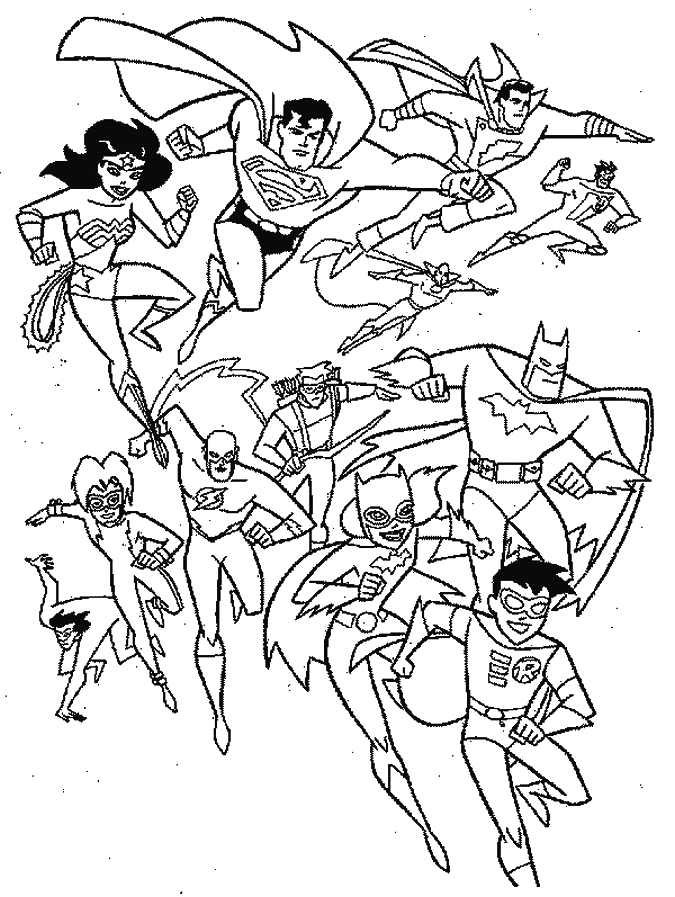 Coloriage Superman Avec Ses Copains Super Héros - Superman à imprimer