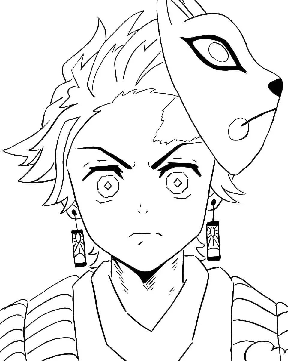 Disegno di Tanjiro Kamado con la maschera di Demon Slayer da stampare