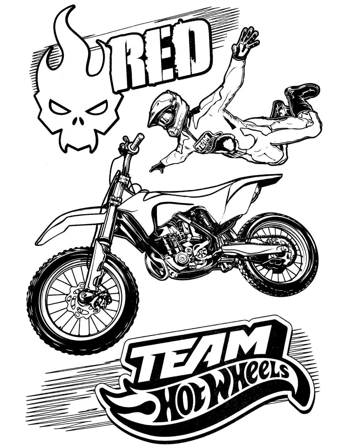 Dibujo de Team Hot Wheels Moto Fly Jump para colorear