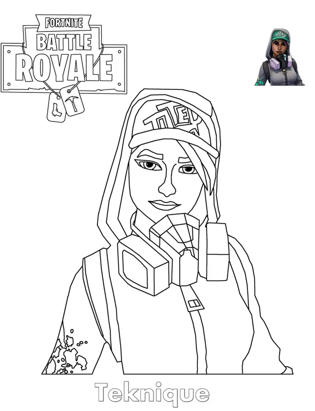 Coloriage Teknique Fortnite Girl - Fortnite à imprimer