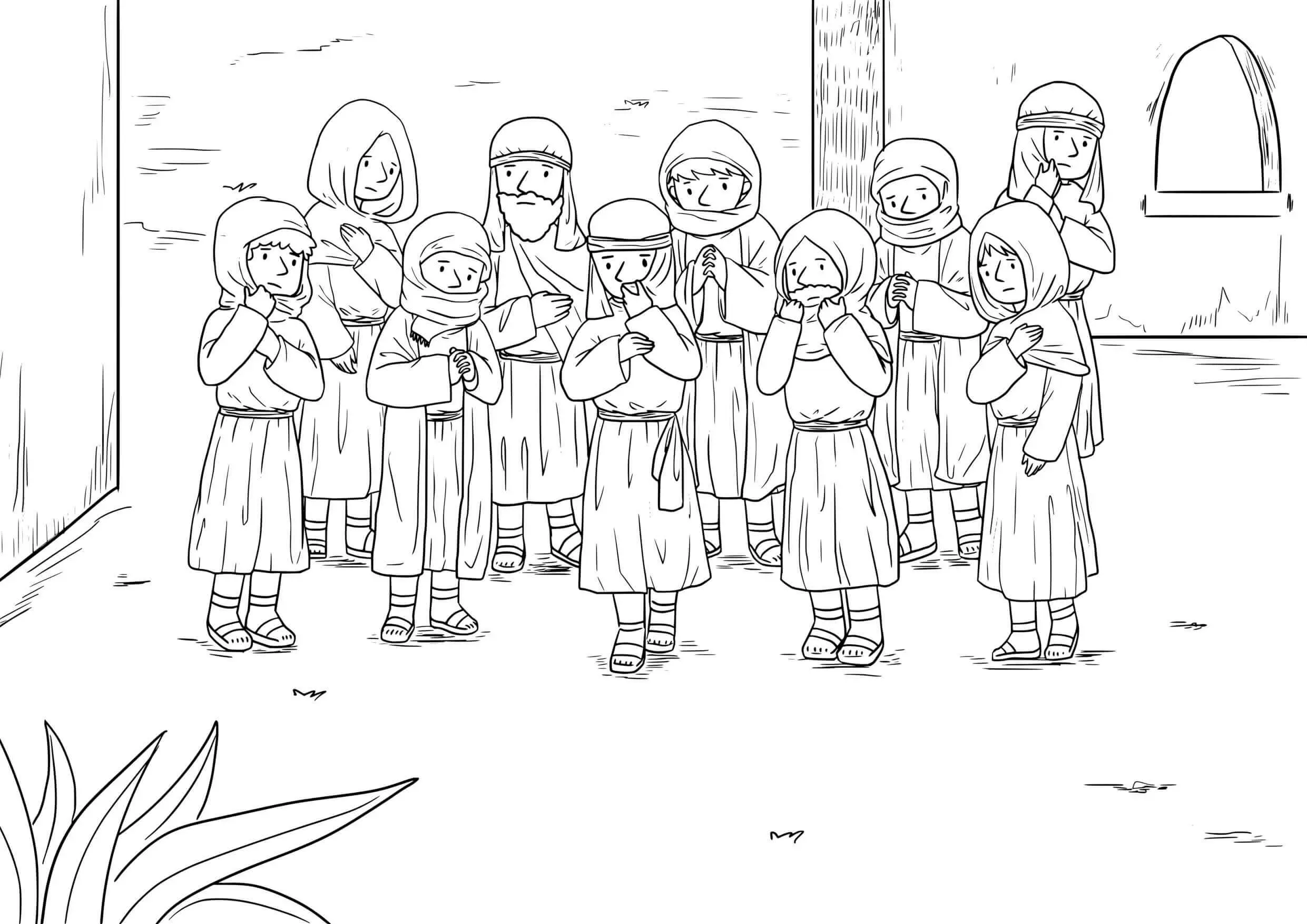 Coloriage Les dix lépreux guéris par Jésus - Jésus à imprimer