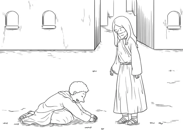 Coloriage Les dix lépreux guéris par Jésus - Jésus à imprimer