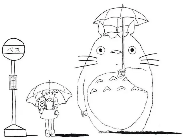 Coloriage Tororo Attend Le Bus - Totoro à imprimer