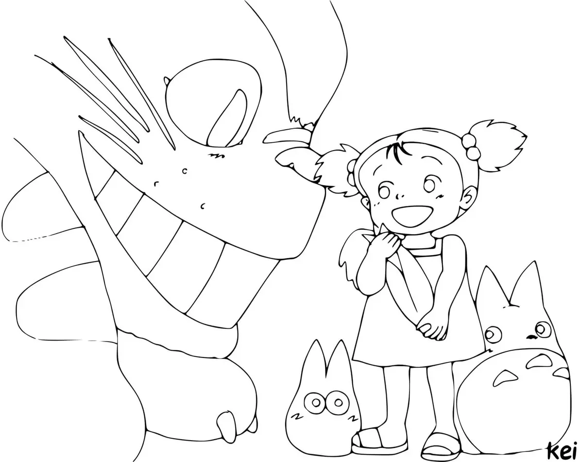 Ausmalbild Totoro und Mei zum Ausdrucken