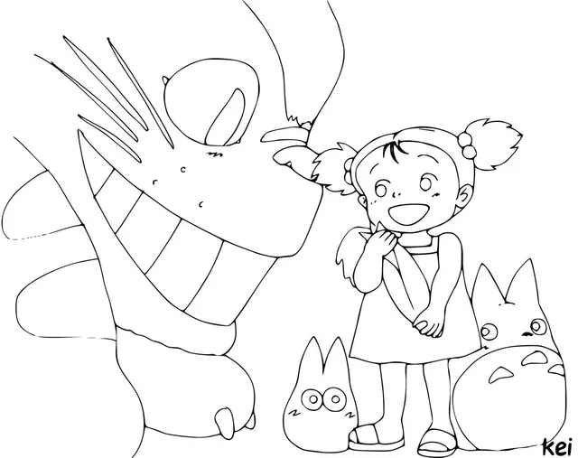 Desenho de Totoro e Mei em Lusaka para colorir