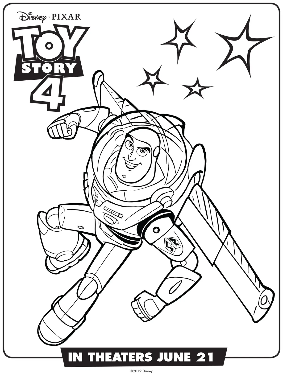 Toy Story 4 Buzz Lightyear coloring page to print