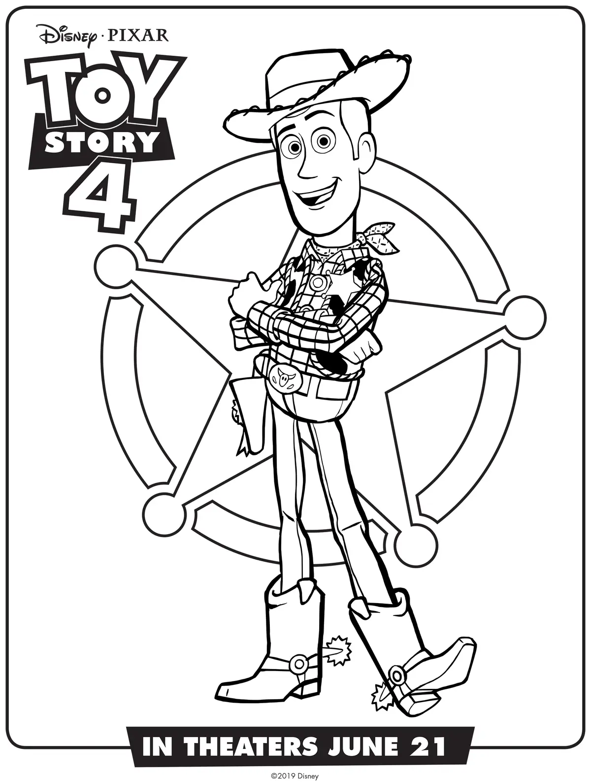 Toy Story 4 Woody coloring page to print