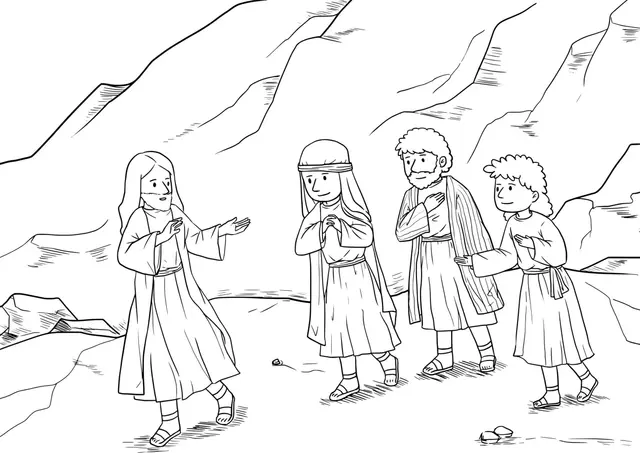 Coloriage Scène biblique de la Transfiguration divine - Jésus à imprimer