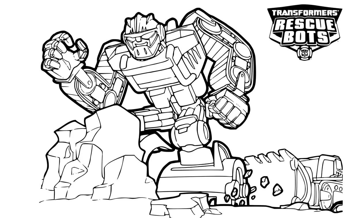 Ausmalbild Transformers Boulder Roboter Rettungseinsatz zum Ausdrucken