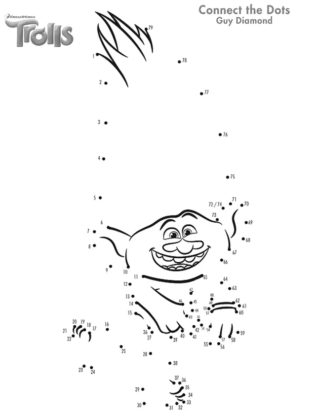 Coloriage Trolls : relie les points du film - Trolls à imprimer