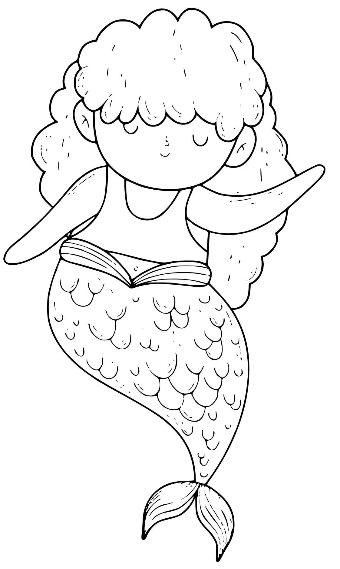 Coloriage Une Sirène Attentionnee Avec Les Yeux Fermes - Sirène à imprimer