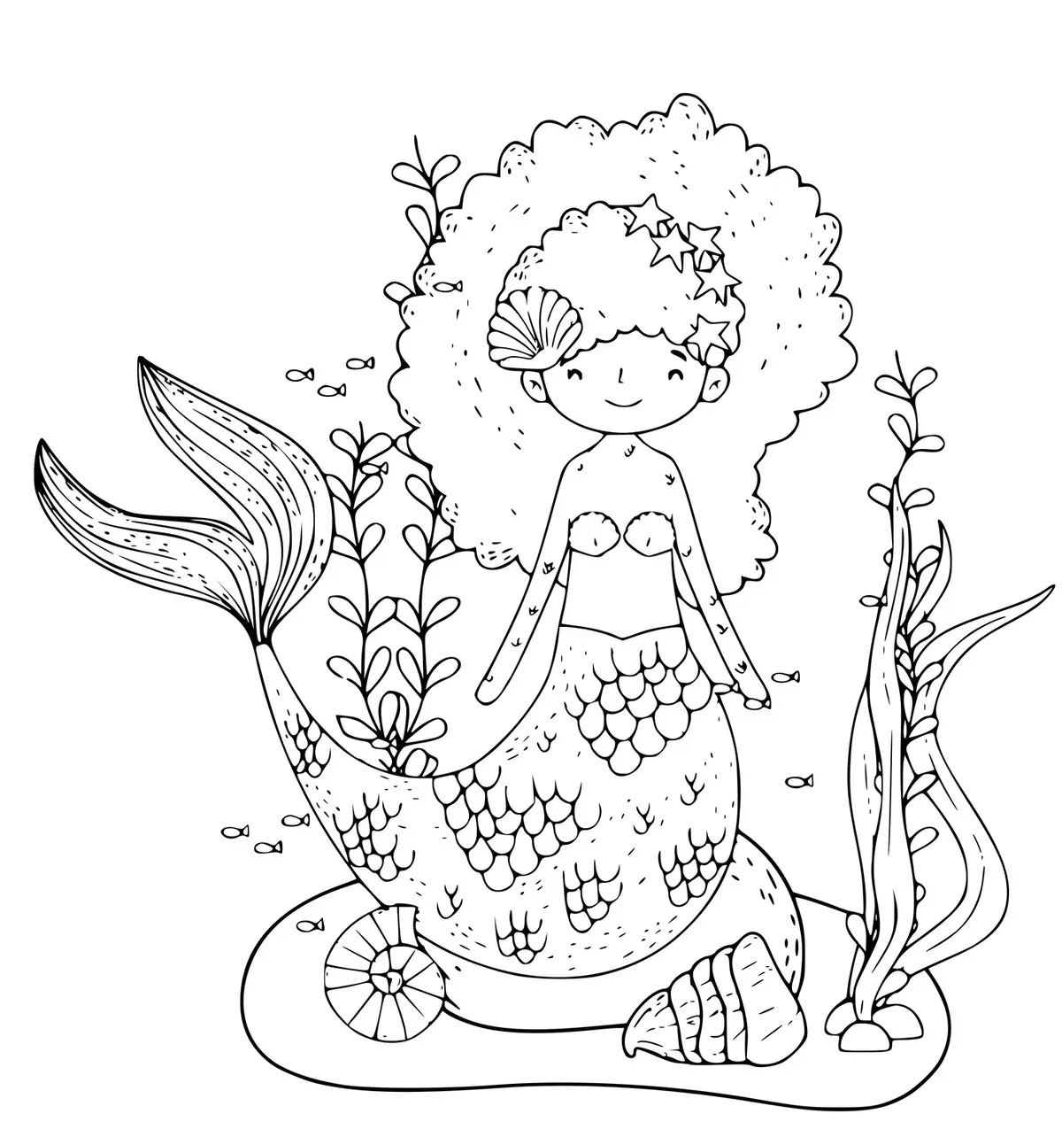 Coloriage Une Sirène Avec Beaucoup De Beaux Cheveux - Sirène à imprimer