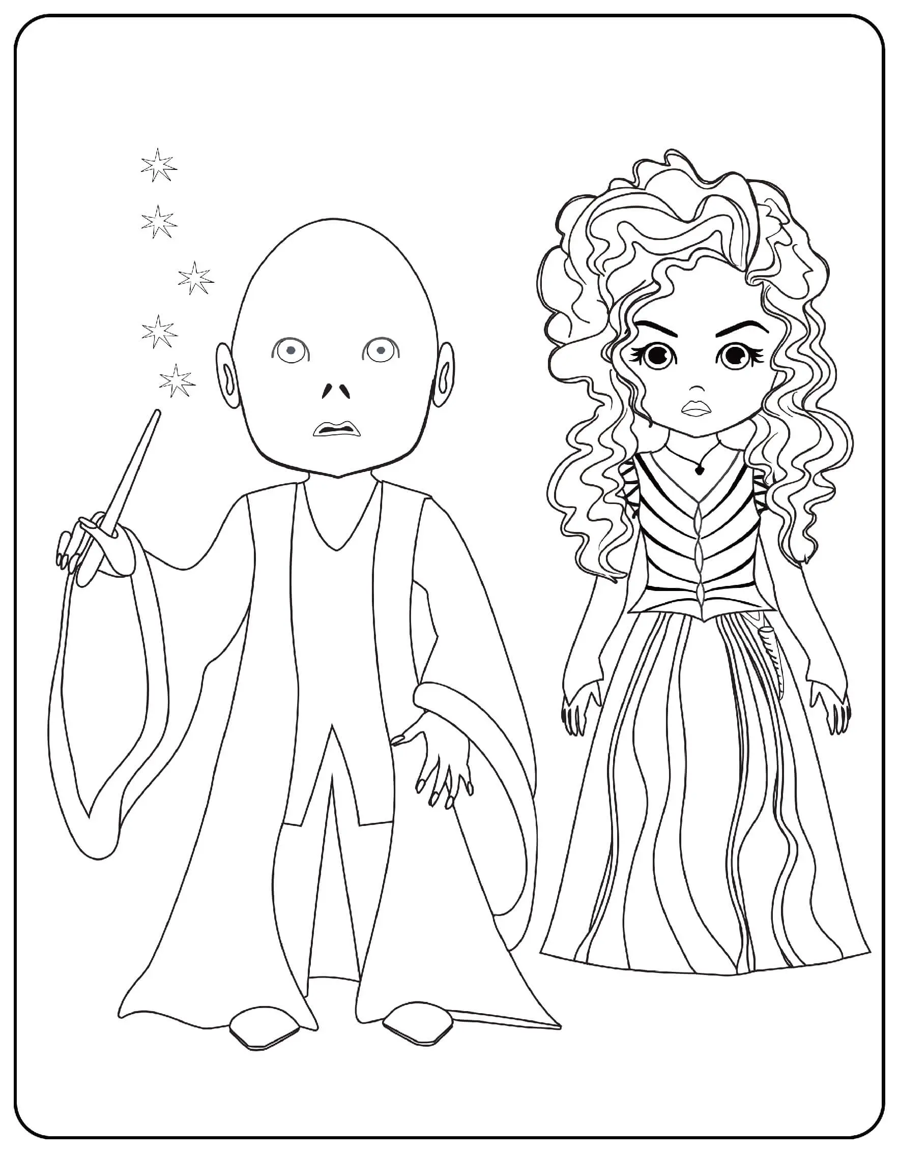 Coloriage Voldemort And Bellatrix - Harry potter à imprimer