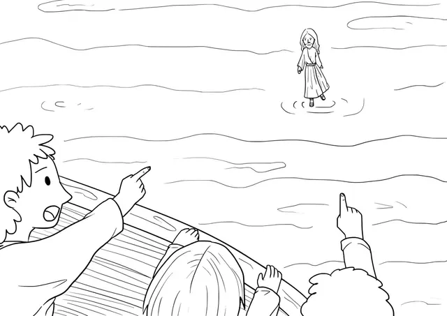 Coloriage Le Christ apaise la tempête sur le lac - Jésus à imprimer