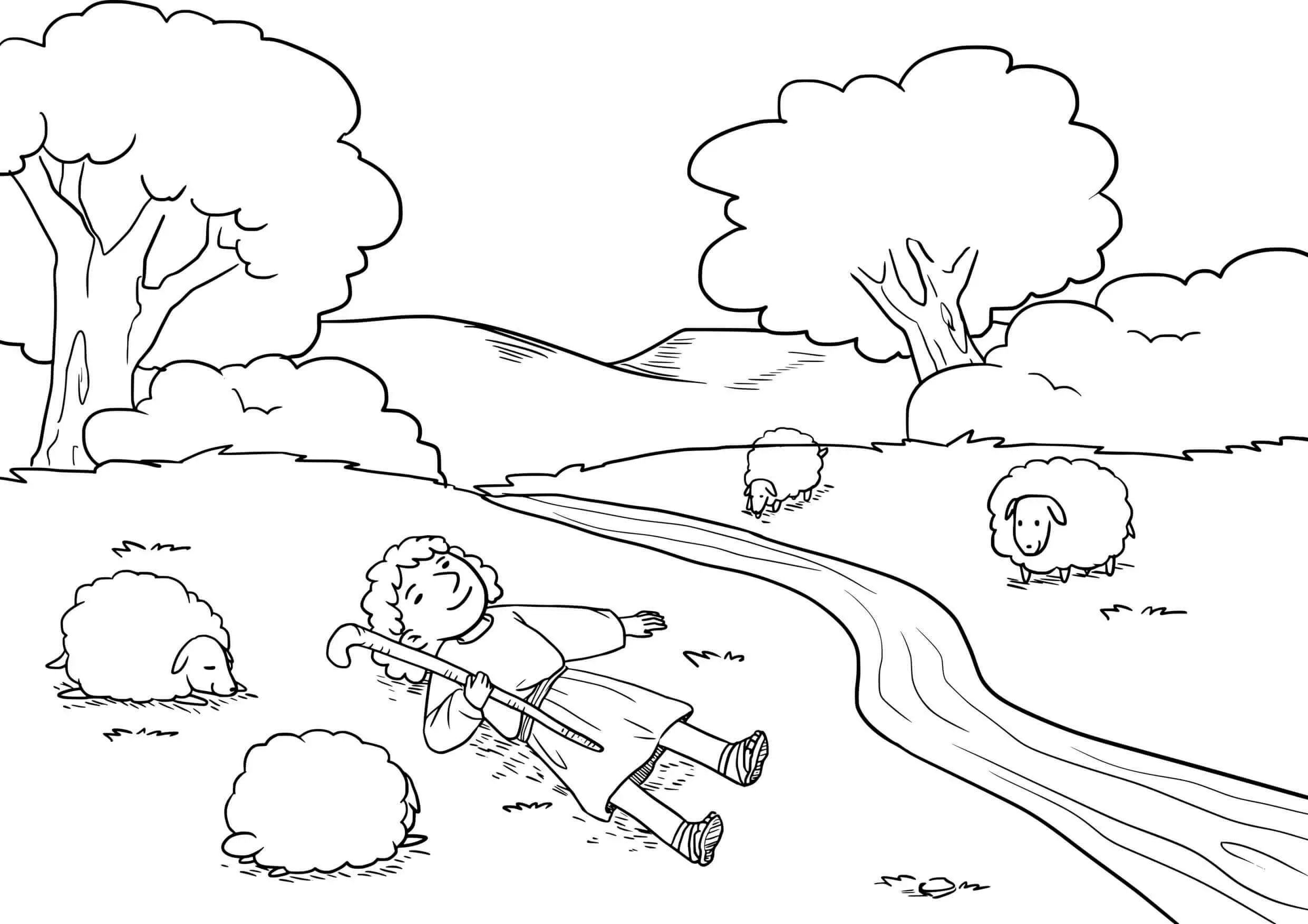Coloriage Le Seigneur est mon berger psaume 23 - Jésus à imprimer