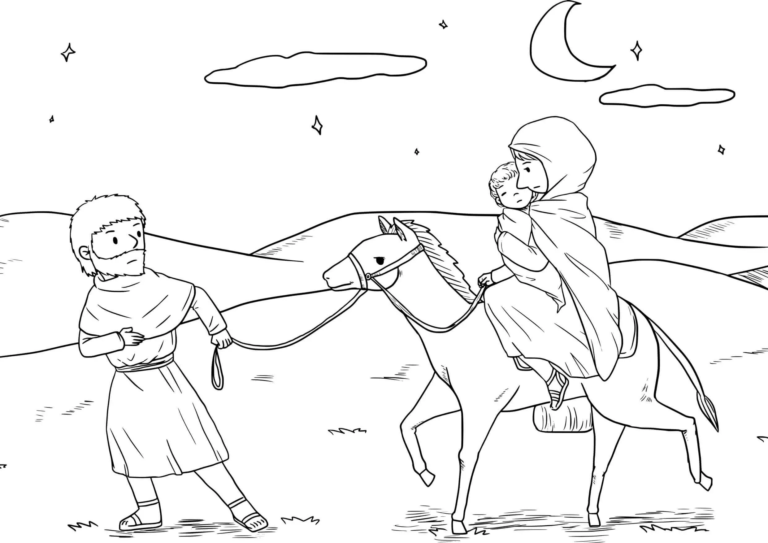 Coloriage Les Trois Rois Mages en visite royale - Jésus à imprimer