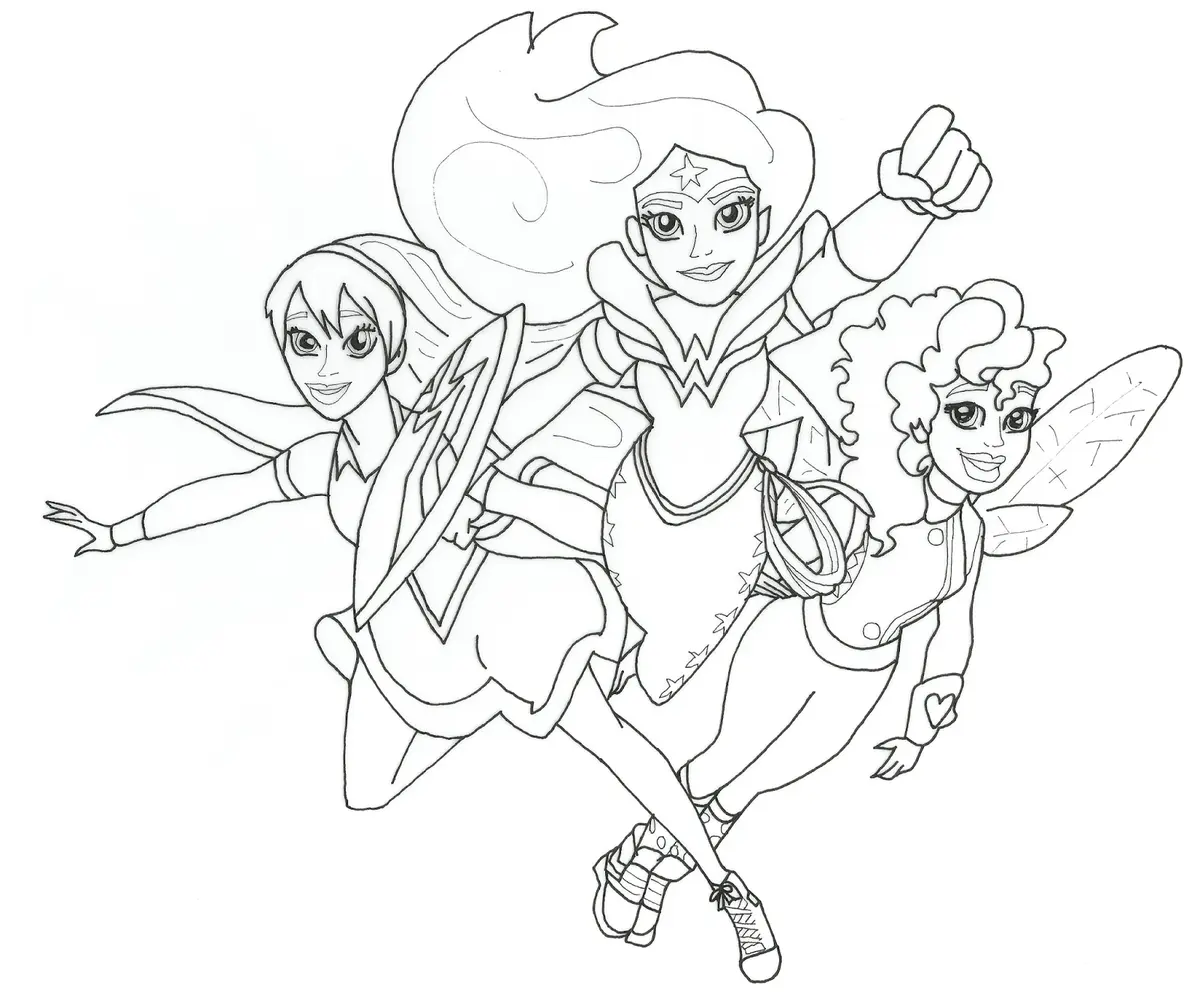 Disegno di Wonder Woman e le DC Super Hero Girls da stampare
