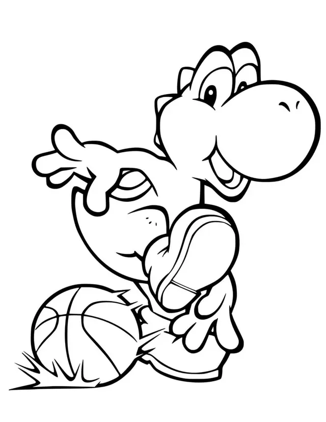 Coloriage Yoshi Joue Au Basket - Yoshi à imprimer