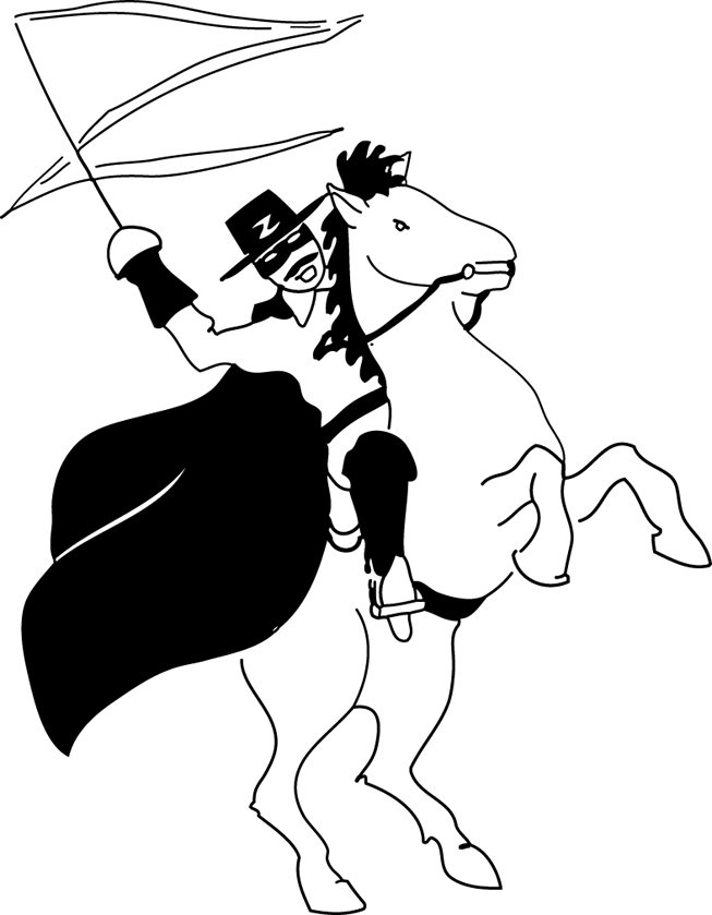 Kleurplaat Zorro op zijn paard Tornado om te printen