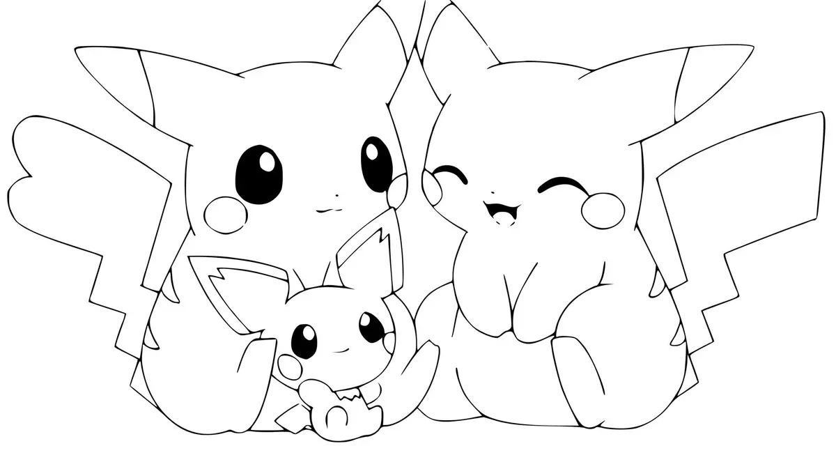 Adorable Pikachu Family coloring page to print