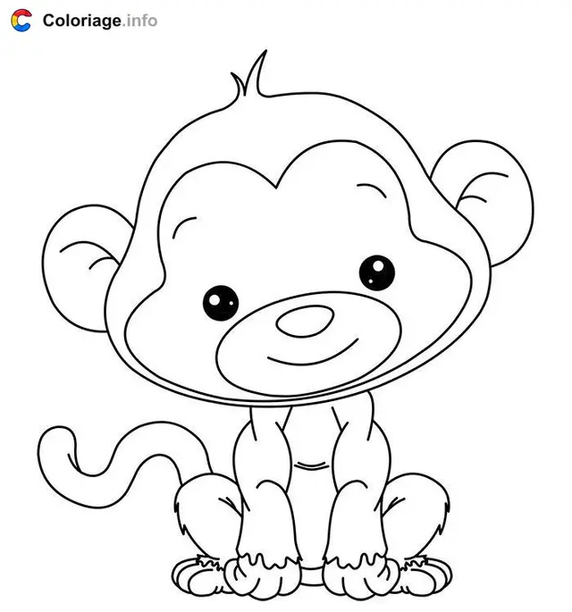 Coloriage Adorable petit singe pour enfant - Singe à imprimer