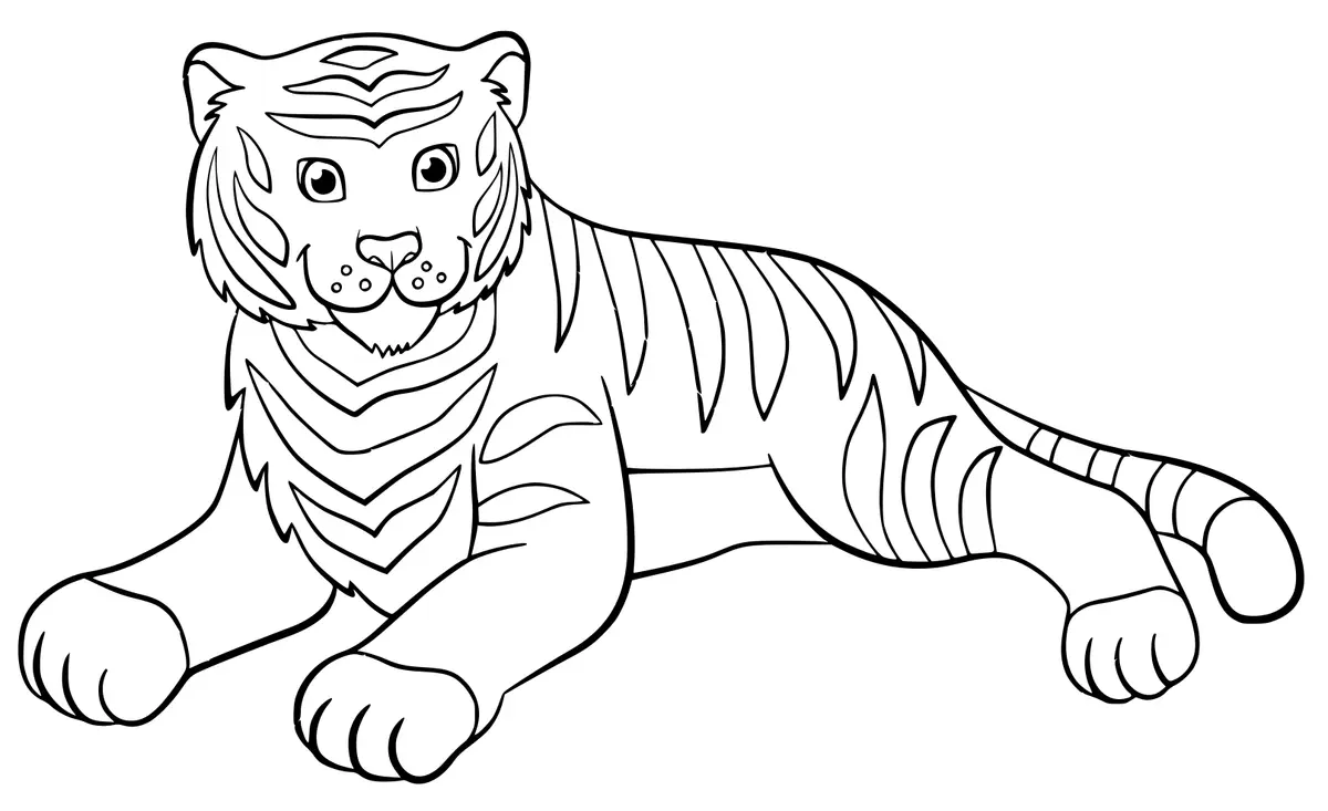 Ausmalbild Niedlicher ruhender Tiger zum Ausdrucken