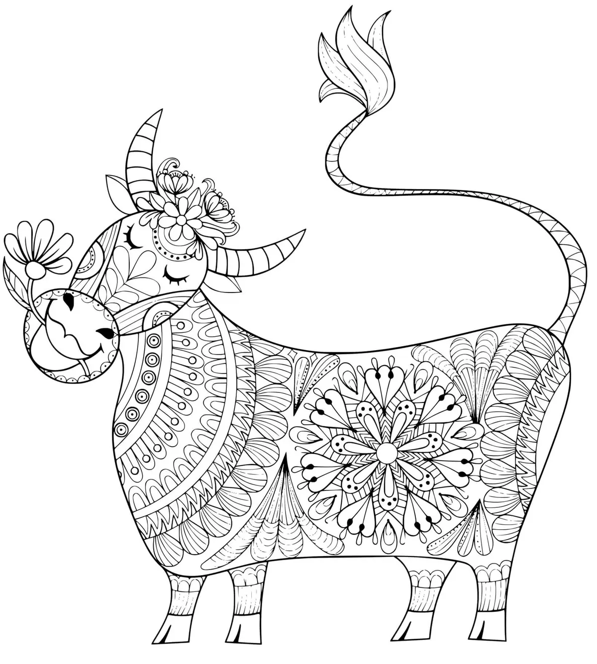 Disegno di Adorabile Mandala di una Mucca che Mangia da stampare