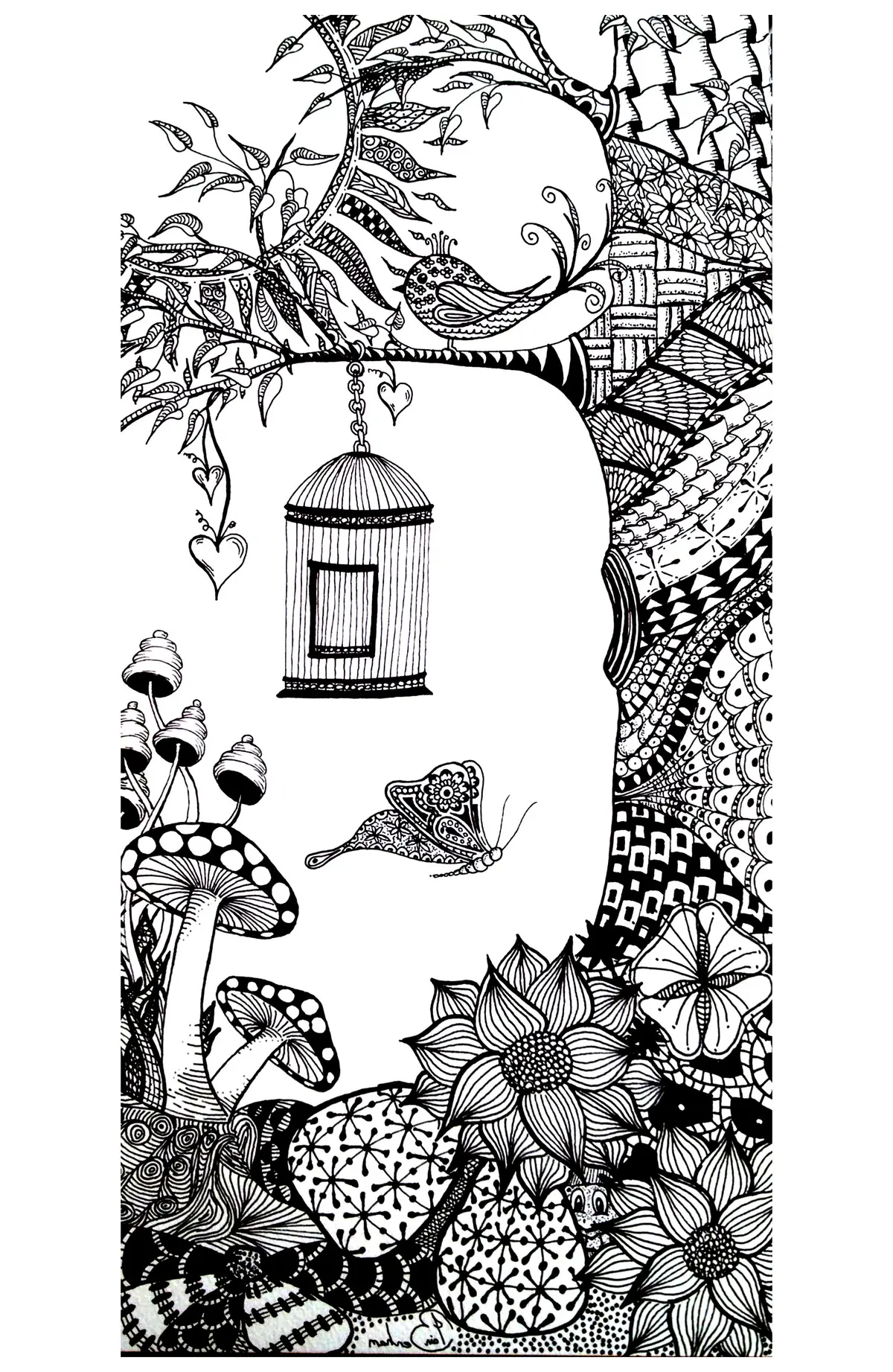 Disegno di Farfalle e uccelli – disegni per adulti da stampare