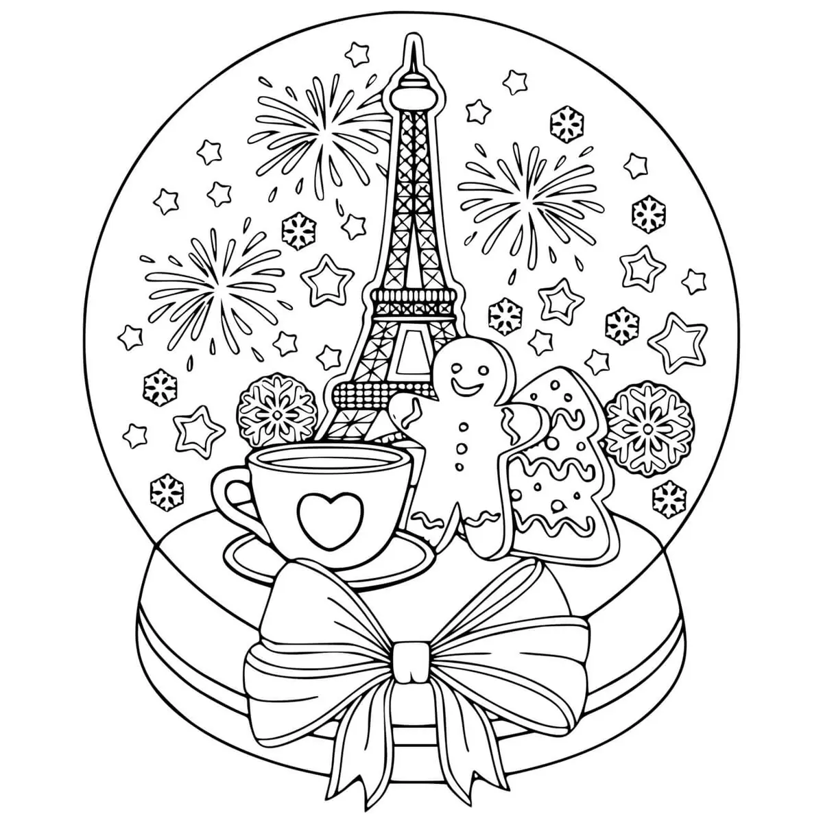 Disegno di Palla di neve con la Torre Eiffel – disegno per adulti da stampare