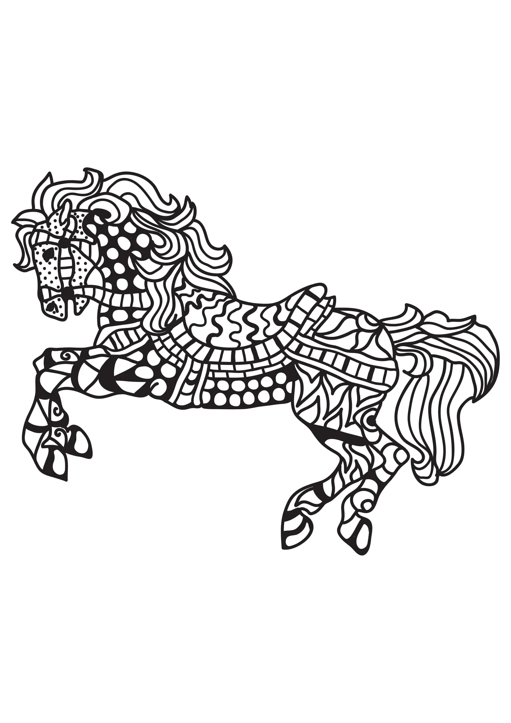 Coloriage Cheval zentangle motifs complexes adulte - Adulte cheval à imprimer